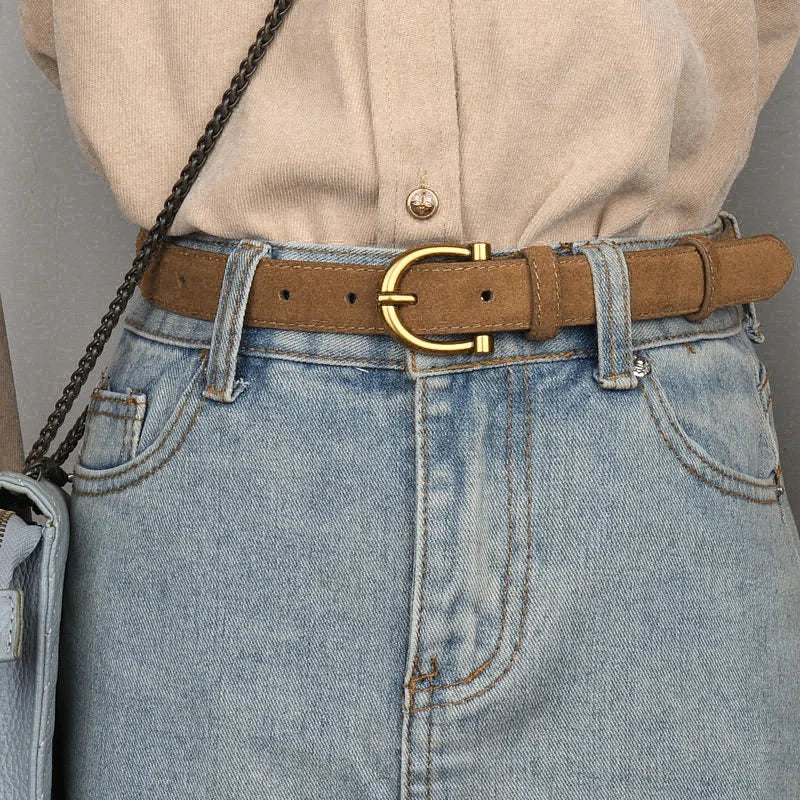Women Luxury Design Suede Leather Belt Casual Versatile Business Waist