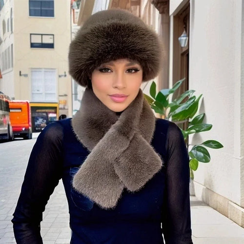 Luxury Faux Fur Hat & Scarf Set - Warm Elegant Versatile for Winter