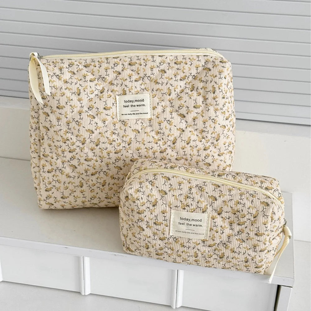 Vintage Women Floral Print Cosmetic Pouch Handbag Travel Orgainzer