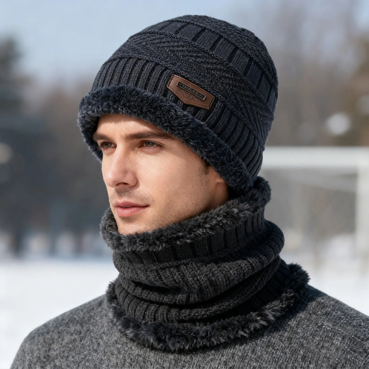Autumn Winter Knitted Velvet Warm Set With Fleece Lined Knit Hat Scarf