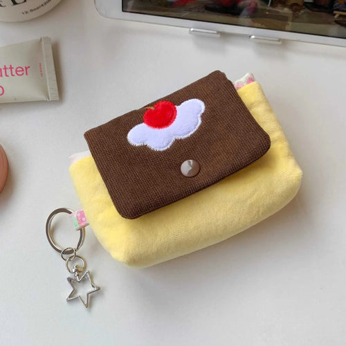 Multifunctional Small Pouch for Girls Cute Cherry Pudding Plush Coin