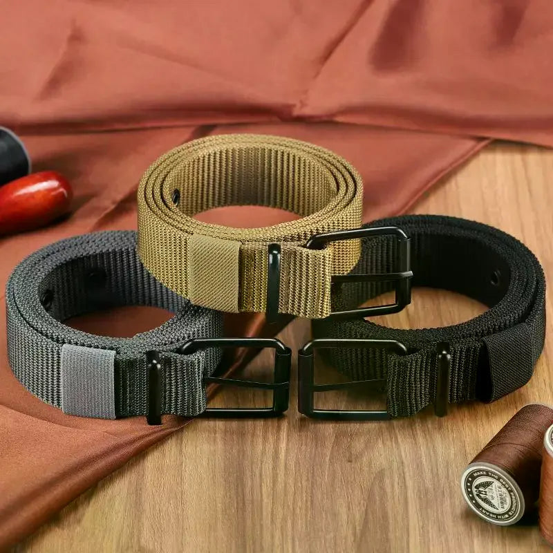 Men's Canvas Pin Buckle Belt – Porous Outdoor Leather Belt in Gray