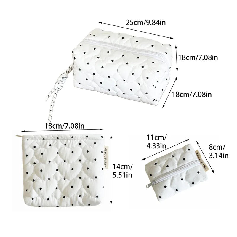 Quilted Dot Makeup Bag for Women Girl Small Large Lipstick Brush