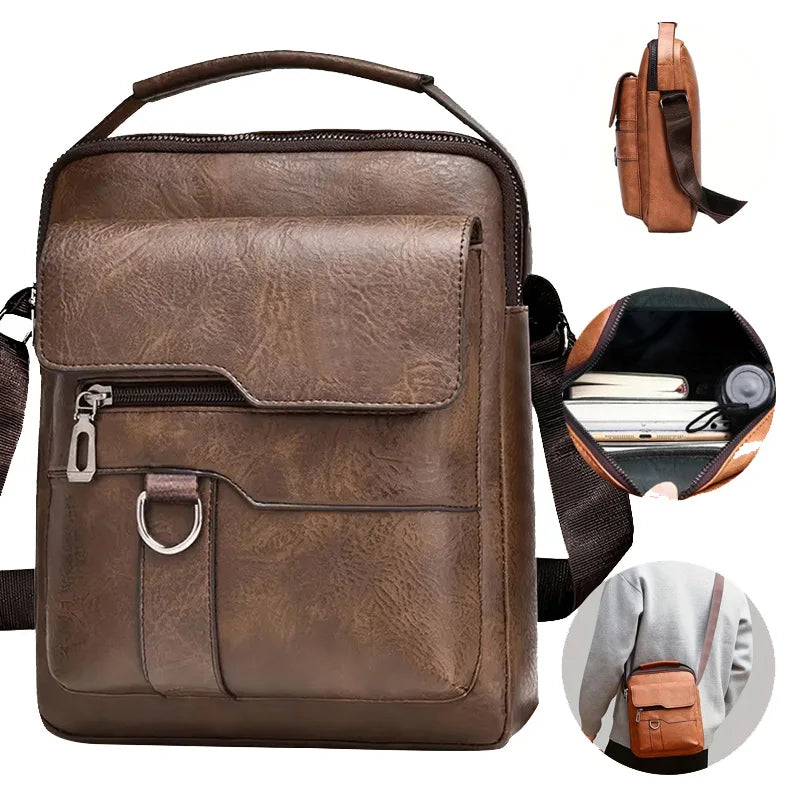 Multi-Purpose Men's Shoulder Bag for Work, PU Crossbody Briefcase with