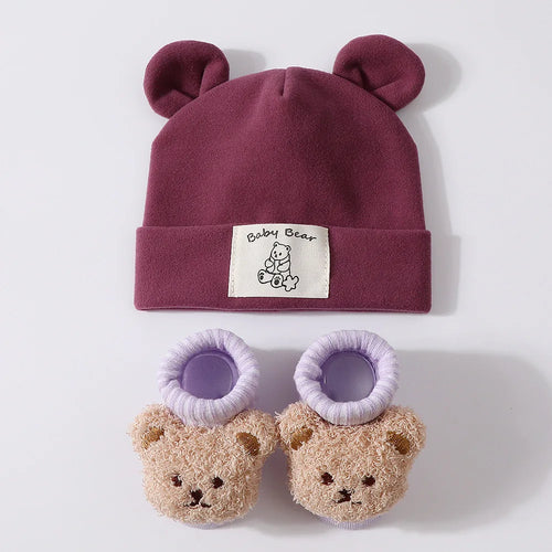 1Set Winter Bear Baby Warm Hats Socks For Newborn Autumn New Soft