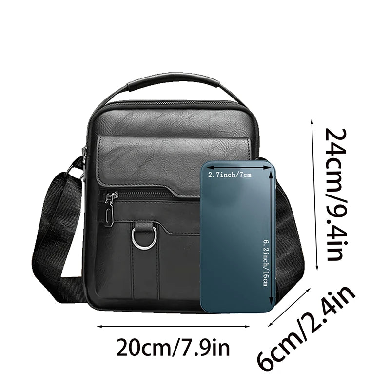 Multi-Purpose Men's Shoulder Bag for Work, PU Crossbody Briefcase with