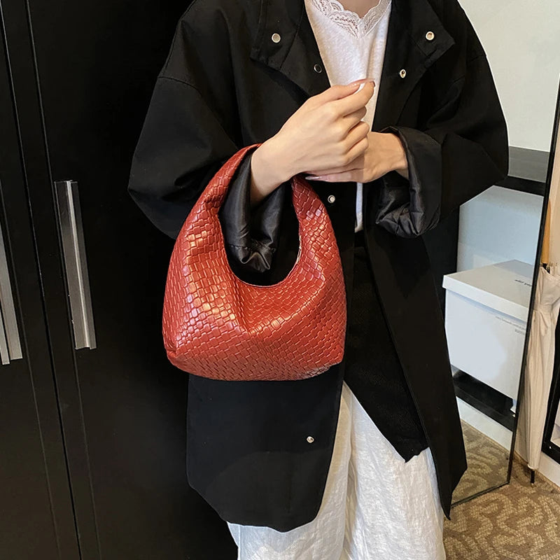Women Classic Fashion Woven Embossed Hobo Soft PU Leather Small