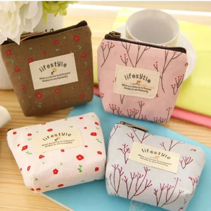 Fashion Flower Pattern Coin Purses Small Fresh Canvas Coin Wallet Lady