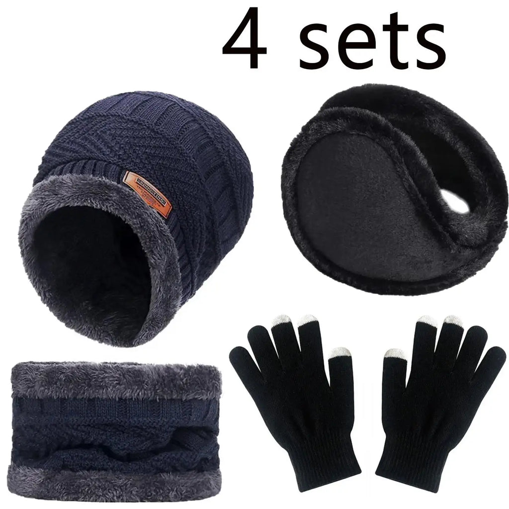 2/4pcs sets Winter Warm Velvet men Hat Scarf Gloves Set For men and