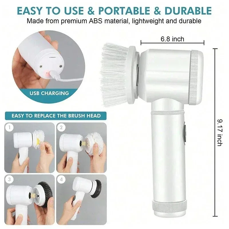 5-in-1 Electric Spin Scrubber Cleaning Brush for Bathroom Tile Bathtub