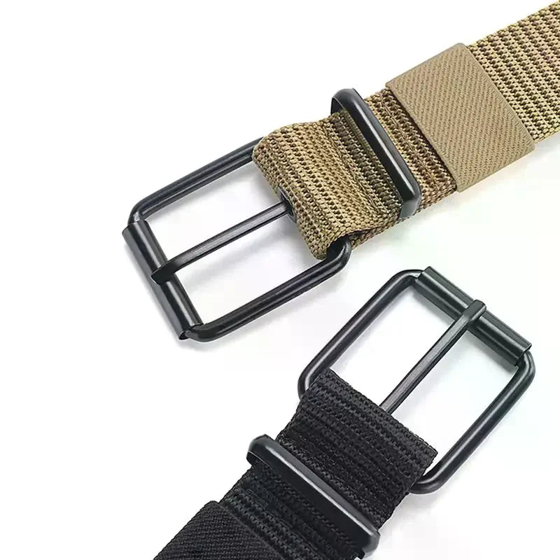 Men's Canvas Pin Buckle Belt – Porous Outdoor Leather Belt in Gray