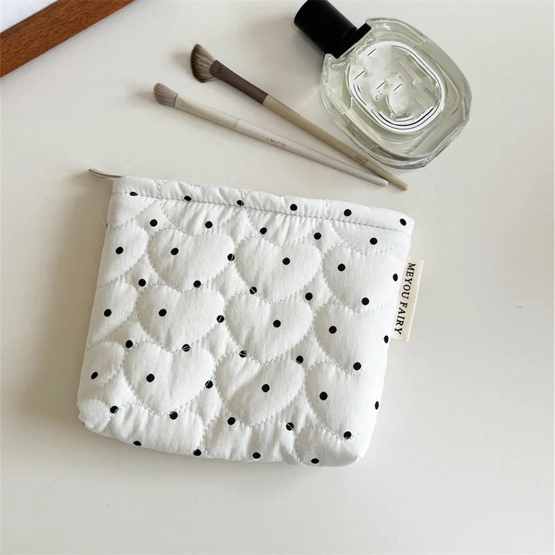 Quilted Dot Makeup Bag for Women Girl Small Large Lipstick Brush
