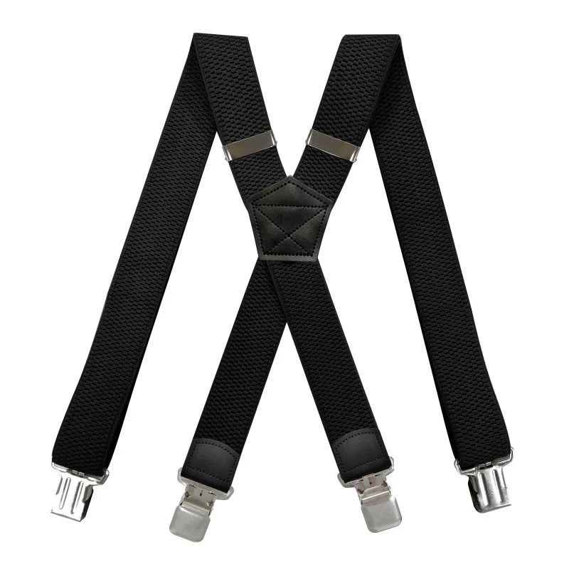 Heavy Duty Suspenders for Men Work Outdoor 3.8cm X-Back 4 Strong Clips