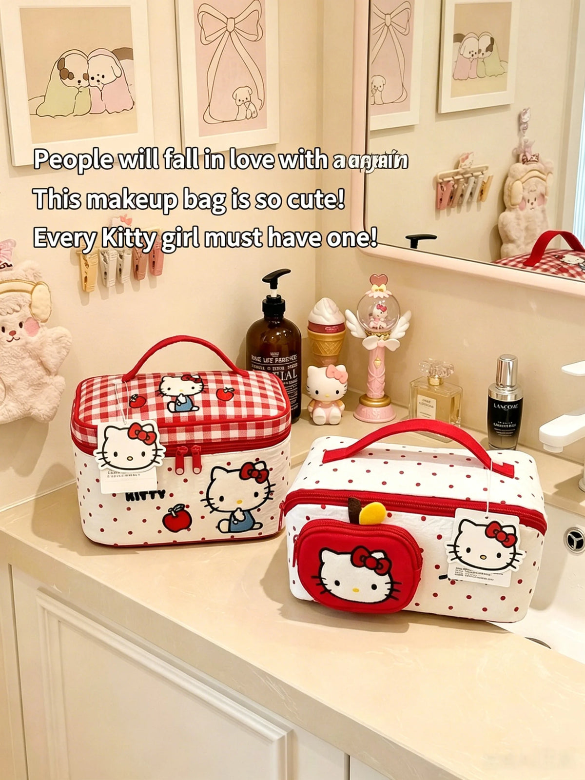 Hello Kitty Cosmetic Bag Large Capacity Travel Makeup Organizer with