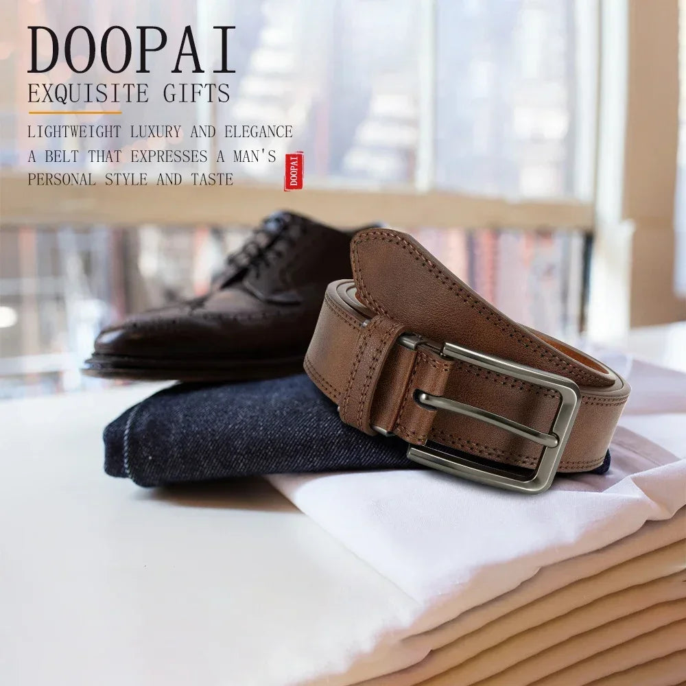 Men Belts High Quality Genuine Leather LONG Large Pin Buckle Metal