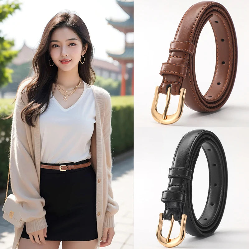 New Fashion Women's Thin Waist Soft Belt With Jeans Wide-leg Trousers