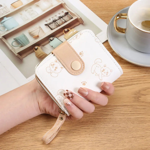 Japanese Cute Kitten Ladies Short Wallets Student Card Holder Bag with