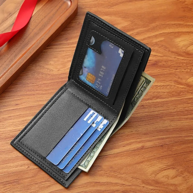 Men's Black Faux Leather Wallet with Shark Mouth Design Slim Credit