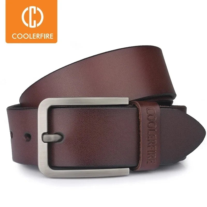 Men's Belt Genuine Leather Luxury Designer Vintage Pin Buckle for