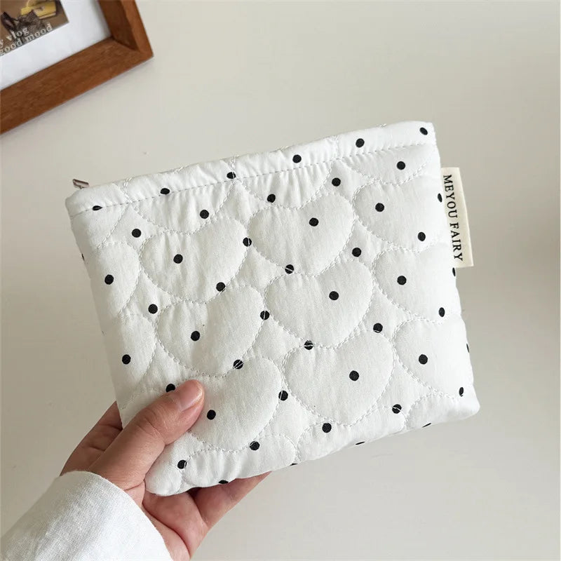 Quilted Dot Makeup Bag for Women Girl Small Large Lipstick Brush