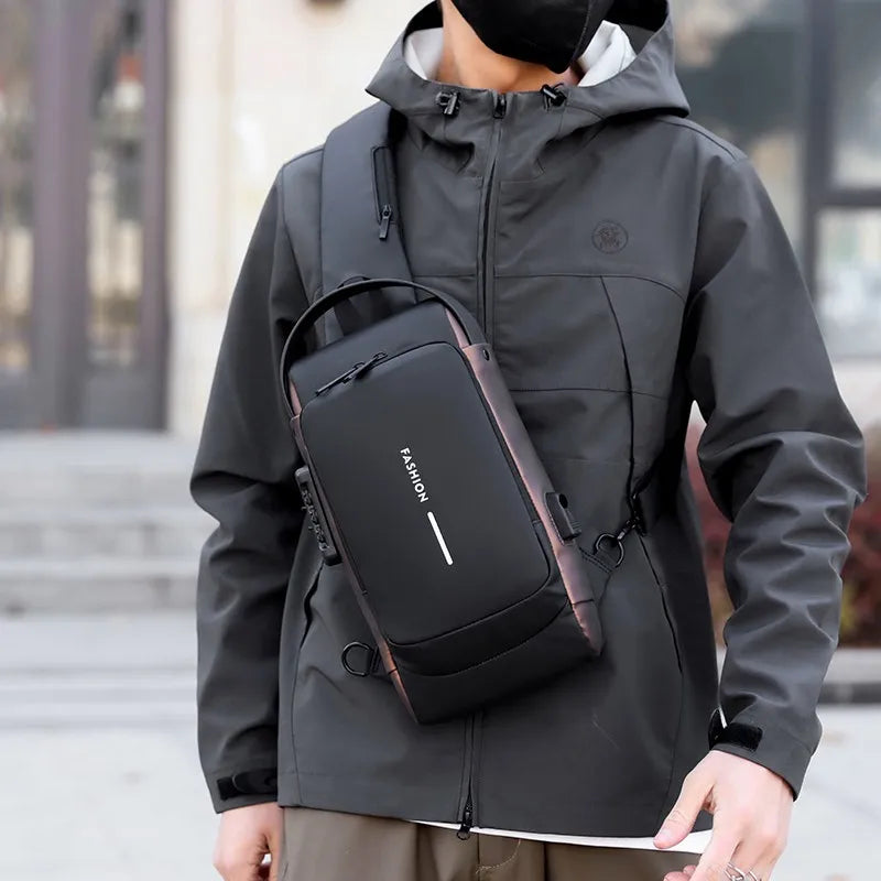 Men's Anti-Theft Chest Bag with Password Lock & USB Port Waterproof