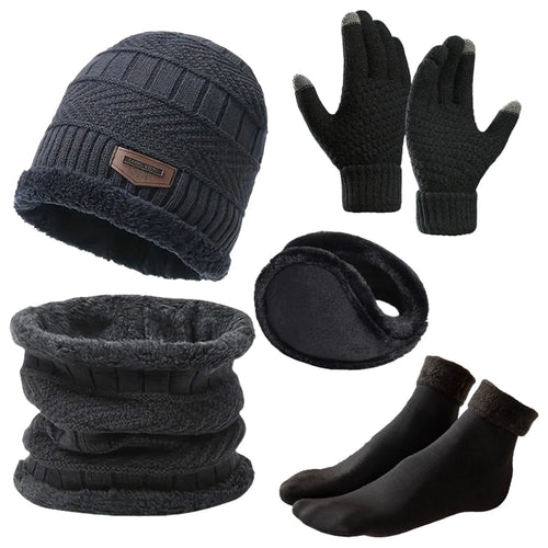 Autumn Winter Knitted Velvet Warm Set With Fleece Lined Knit Hat Scarf