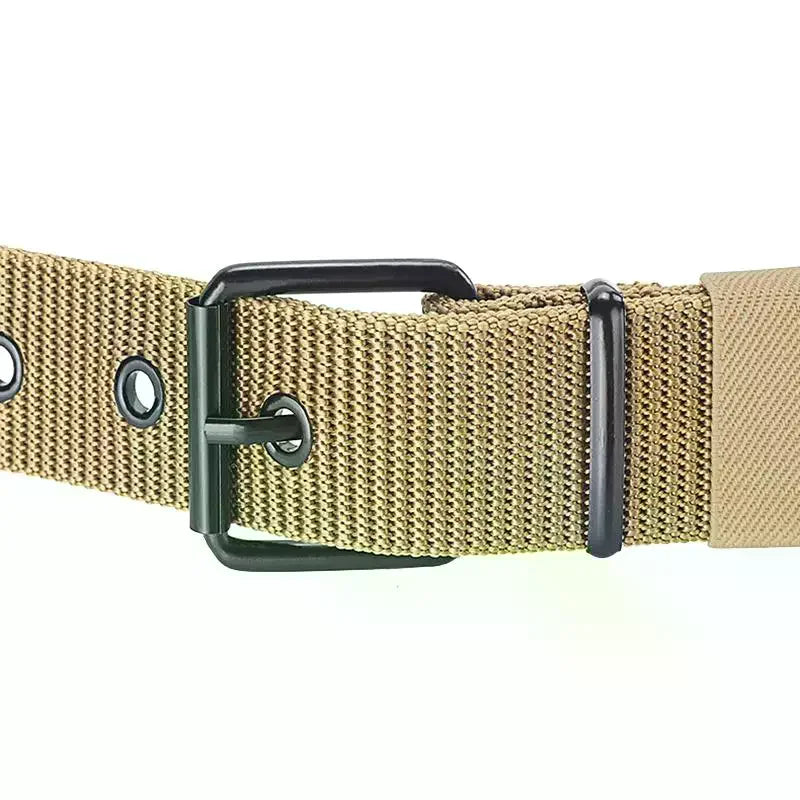 Men's Canvas Pin Buckle Belt – Porous Outdoor Leather Belt in Gray