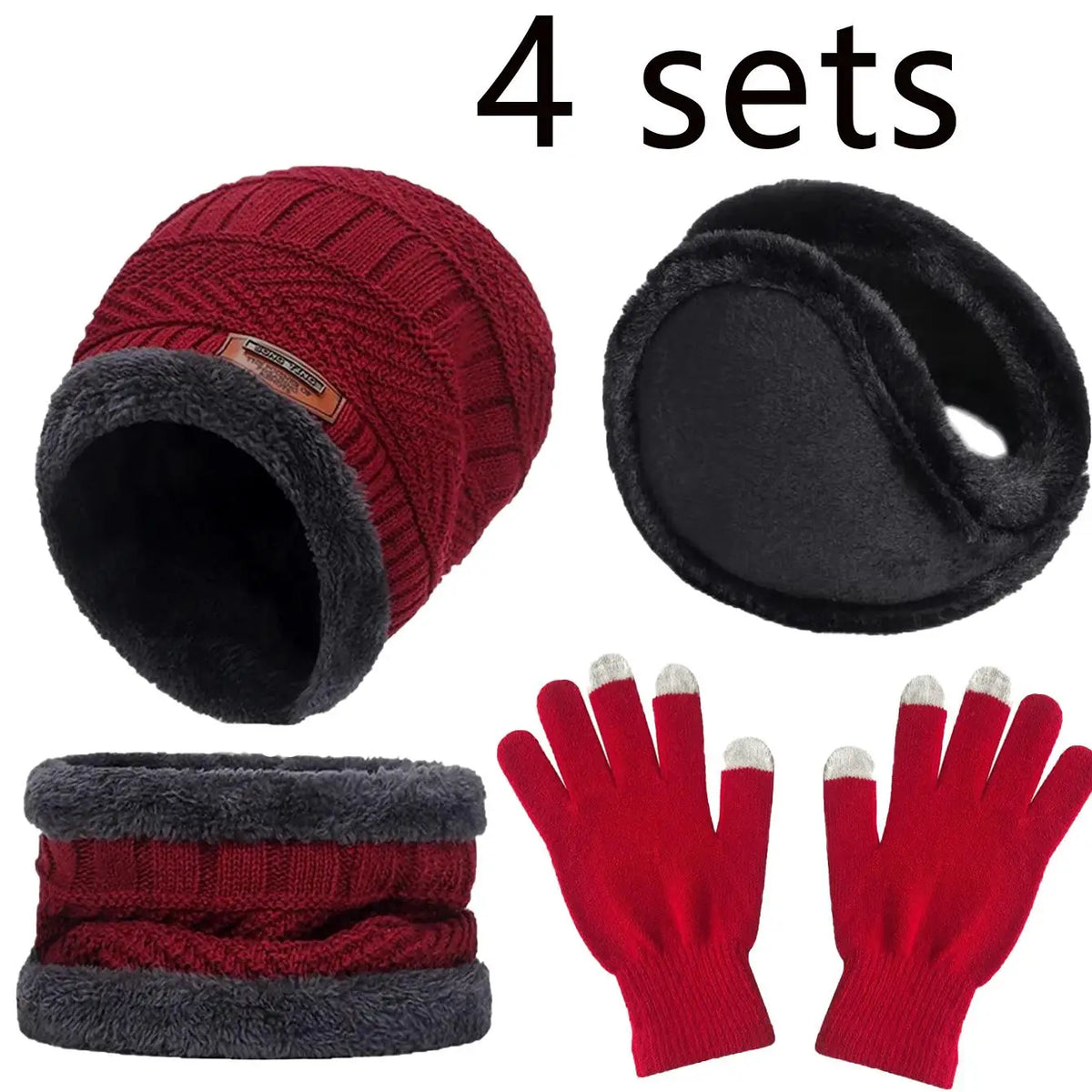 2/4pcs sets Winter Warm Velvet men Hat Scarf Gloves Set For men and