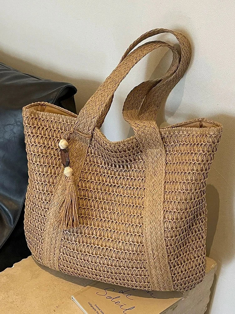 French style large capacity woven straw woven bag for women, new beach