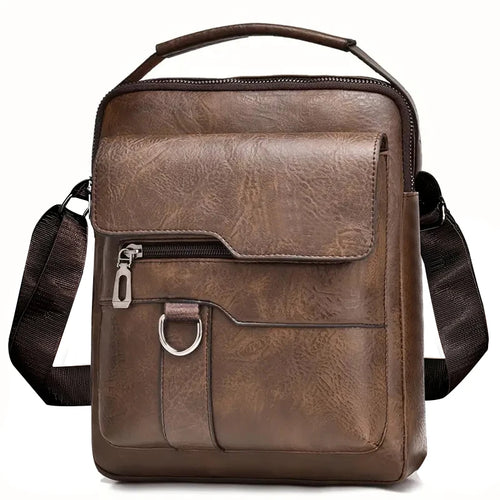 Multi-Purpose Men's Shoulder Bag for Work, PU Crossbody Briefcase with