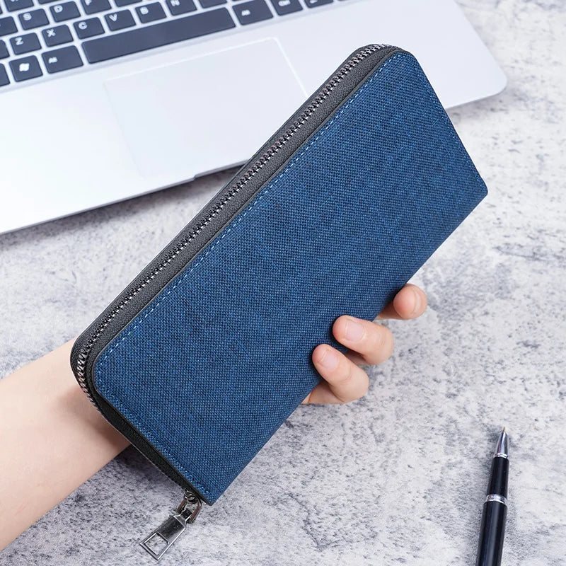 New men's long zipper wallet large capacity multi-card business canvas