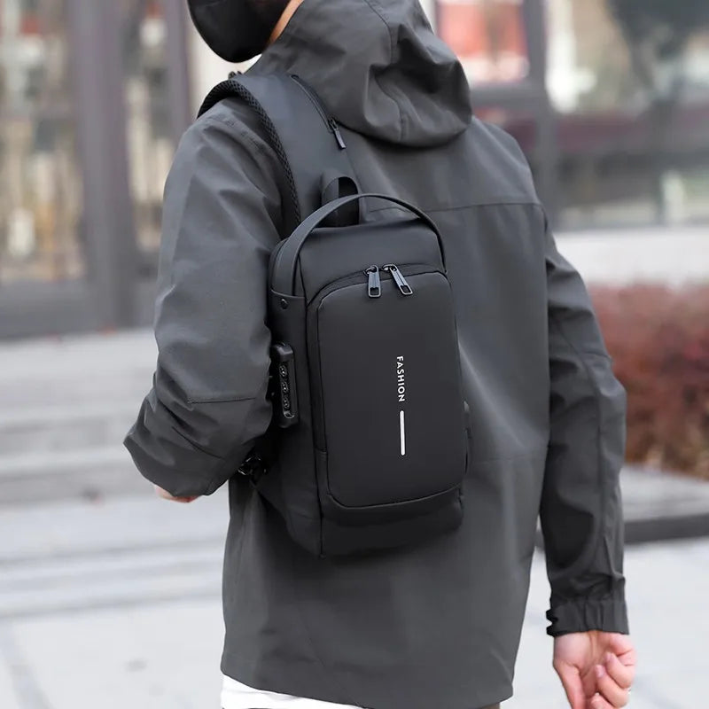 Men's Anti-Theft Chest Bag with Password Lock & USB Port Waterproof
