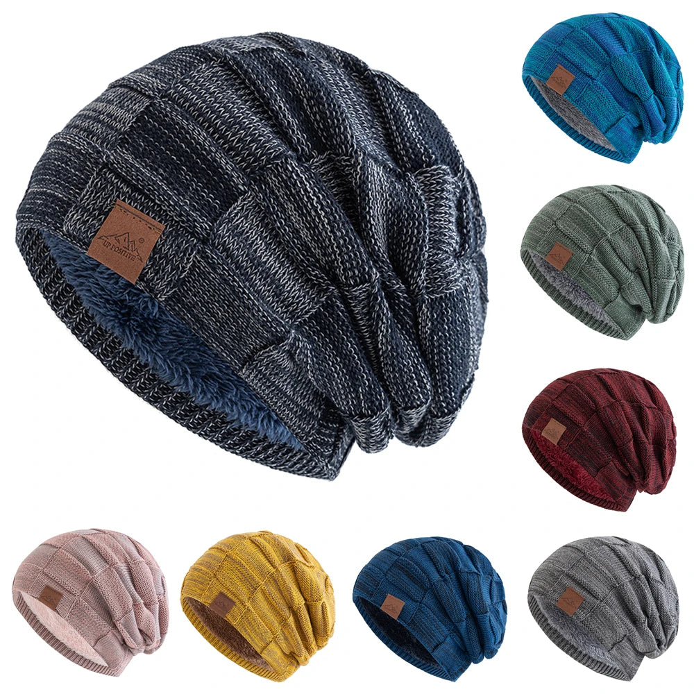Winter Women's Knitted Beanie Hat, Warm Fleece Lined Plus Size Fashion