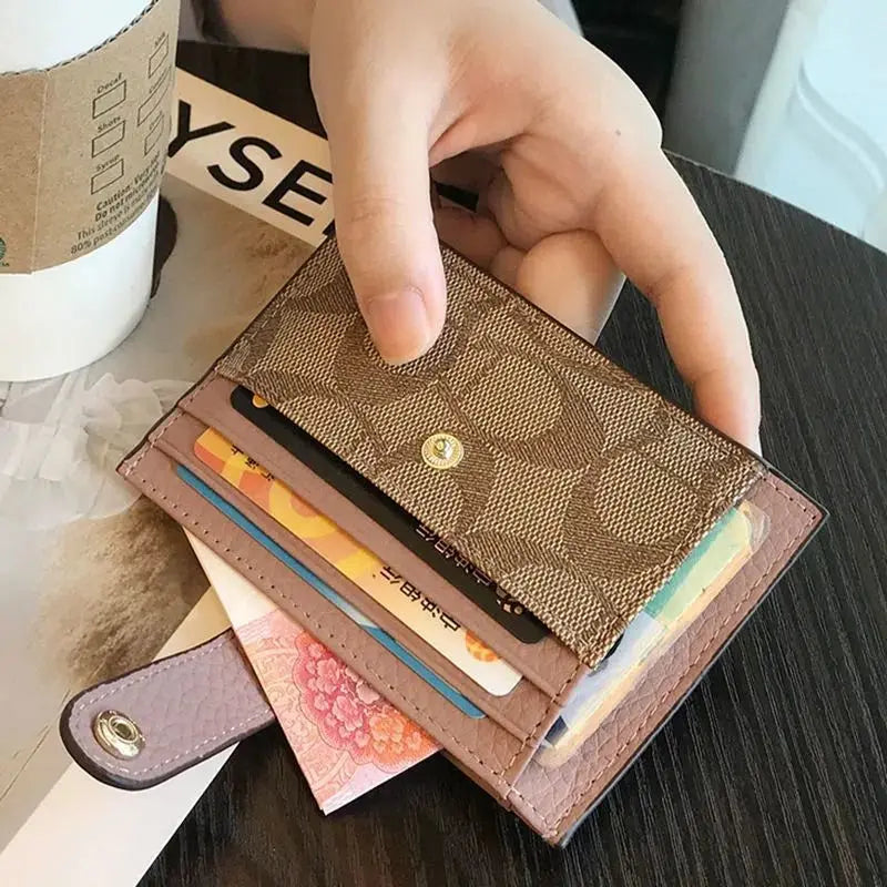 Monogram Ultra-Slim Card Holder – Minimalist Ins Style Mini Wallet for Women