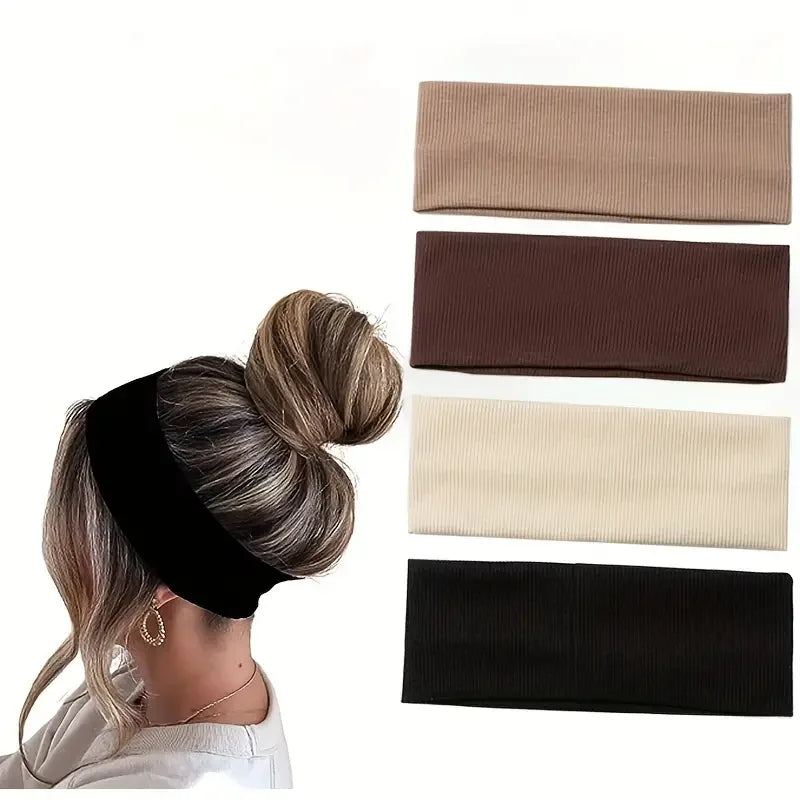 4Pcs Simple Fashion Women Solid Color Elastic HairBands Cute Wash Face