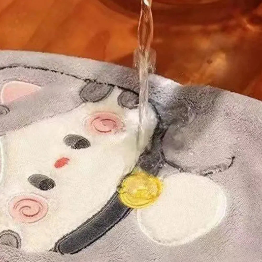 Cute Cat Hand Towel Quick Drying Kitchen Cleaning Rag Coral Velvet