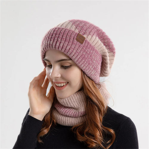 Winter men's and women's hats and scarves two-piece set