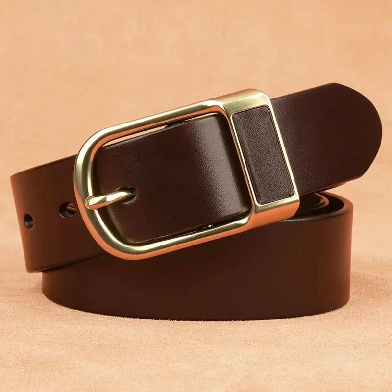 Genuine Leather For Men's High Quality Buckle Jeans Cowskin Casual