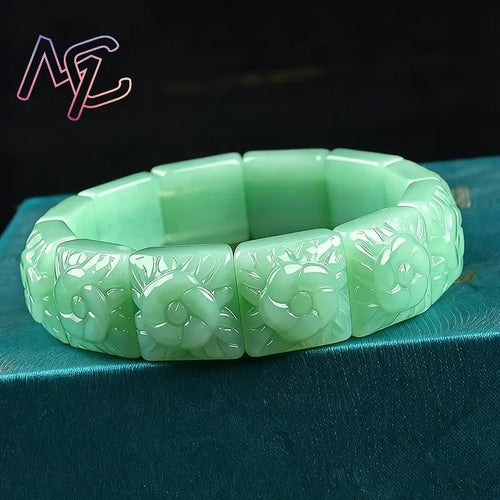 Real Jade Flower Bracelet Bangle Designer Vintage Natural Jewelry