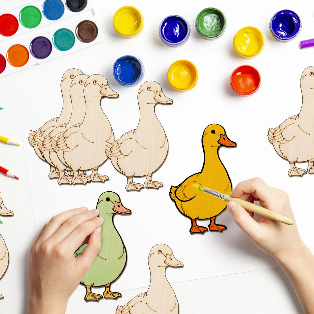 10pcs/set Unfinished Wood Duck Animal Ornaments Wooden Craft Set for