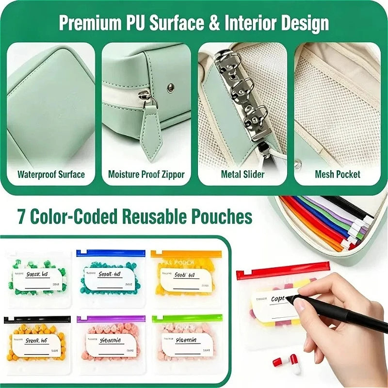 7/14Pouch Weekly Pill Organizer Color Coded Pill Pouch Waterproof