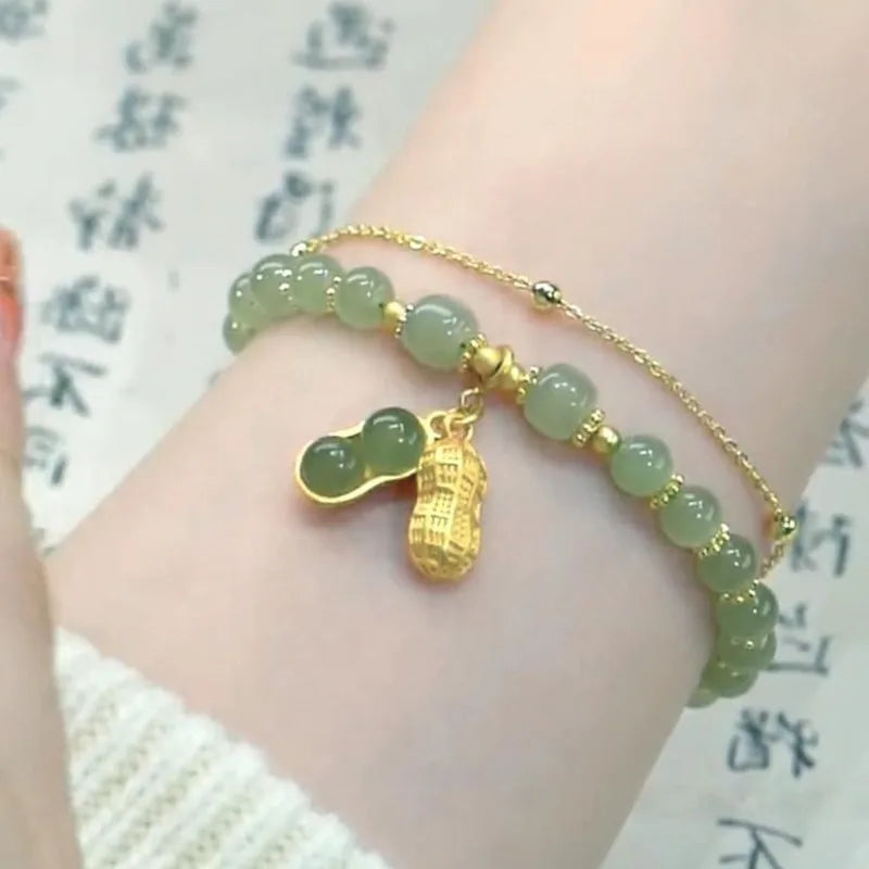 Natural Real Jade Peanut Bracelet Charm Jewelry Designer Bangle