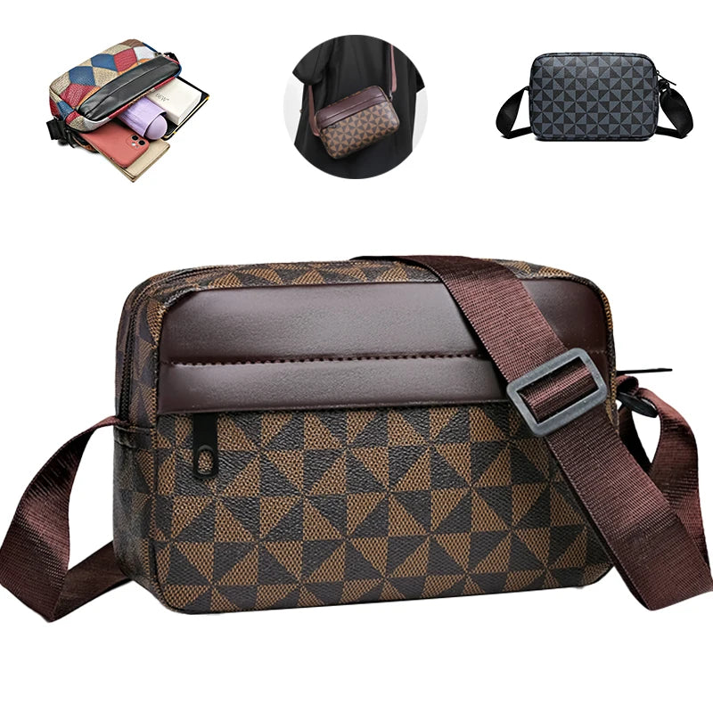 Casual Business Shoulder Bag for Men Pu Leather Messenger Bag Wide