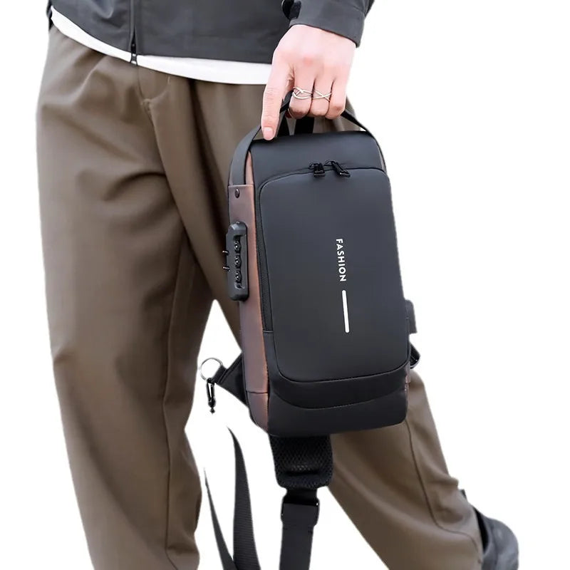 Men's Anti-Theft Chest Bag with Password Lock & USB Port Waterproof