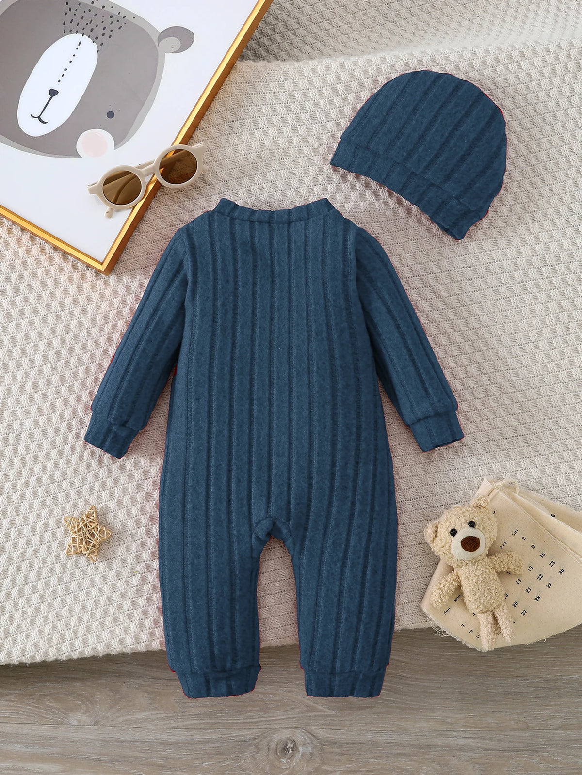 【Baby Boy】Autumn & Winter Red Onesie with Front Single-Breasted