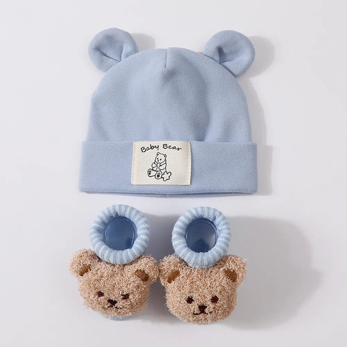 1Set Winter Bear Baby Warm Hats Socks For Newborn Autumn New Soft