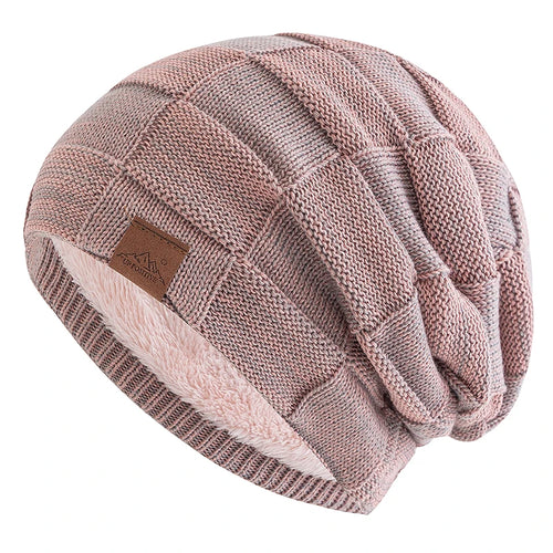 Winter Women's Knitted Beanie Hat, Warm Fleece Lined Plus Size Fashion