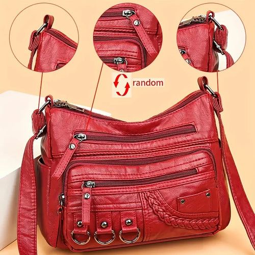 Vintage PU Crossbody Bag, Retro Multi Layer Shoulder Bag, Women's