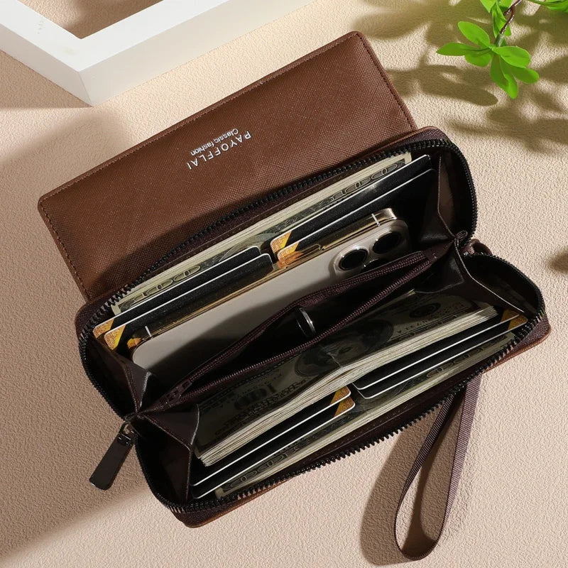 1pc Classic unisex Faux Leather Wallet, Double Layer with Snap Closure,