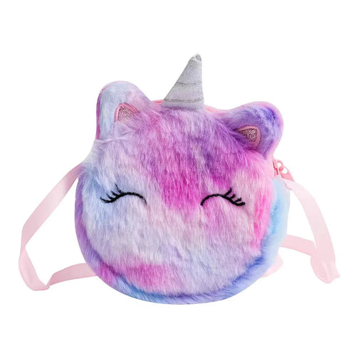Kids Fashion Plush Shoulder Bag Cute Cartoon Unicorn Wallet Girls